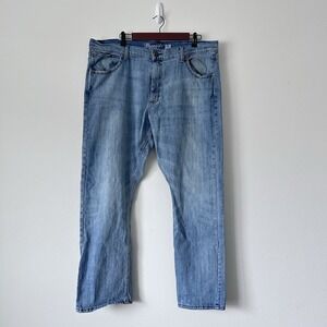 WRANGLER Retro Slim Boot Jeans 40 x 32 Light Wash Zip Fly Mens Stretch Denim